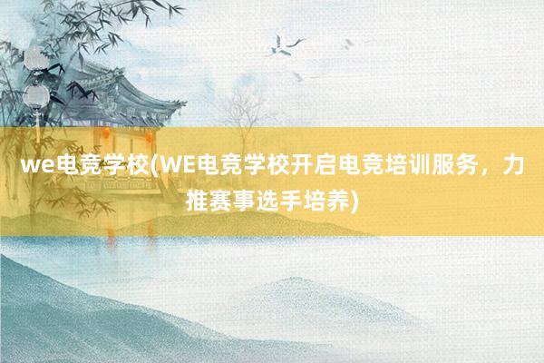 we电竞学校(WE电竞学校开启电竞培训服务，力推赛事选手培养)