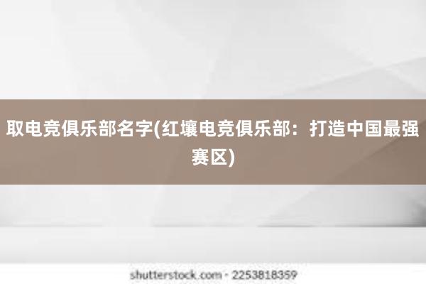 取电竞俱乐部名字(红壤电竞俱乐部：打造中国最强赛区)