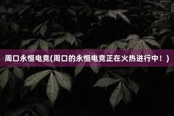 周口永恒电竞(周口的永恒电竞正在火热进行中！)