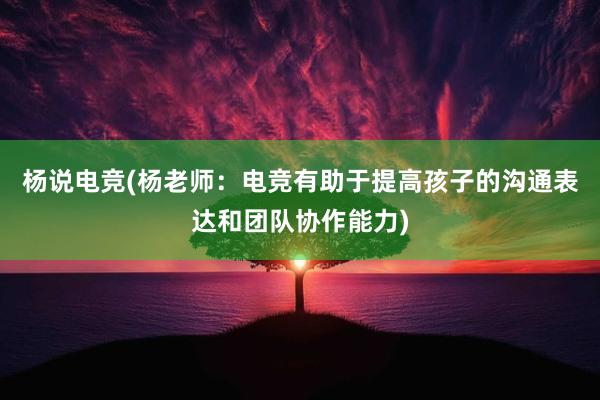 杨说电竞(杨老师：电竞有助于提高孩子的沟通表达和团队协作能力)