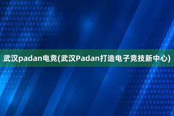 武汉padan电竞(武汉Padan打造电子竞技新中心)