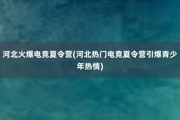 河北火爆电竞夏令营(河北热门电竞夏令营引爆青少年热情)