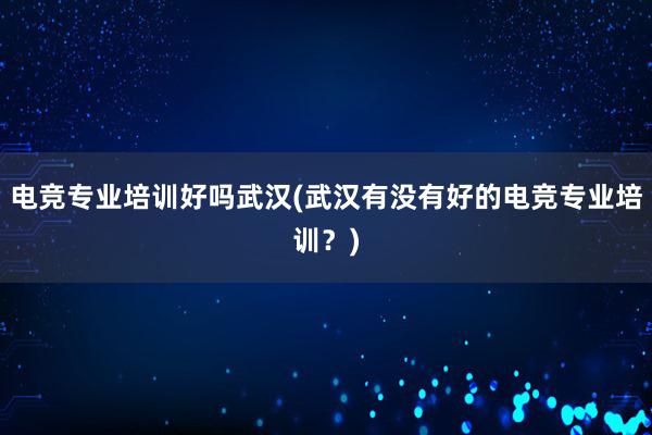 电竞专业培训好吗武汉(武汉有没有好的电竞专业培训？)