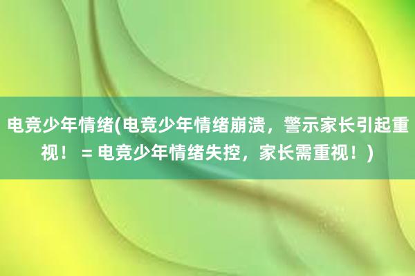 电竞少年情绪(电竞少年情绪崩溃，警示家长引起重视！ = 电竞少年情绪失控，家长需重视！)