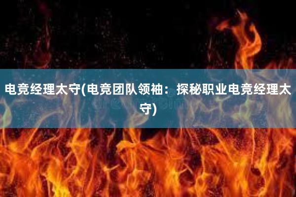 电竞经理太守(电竞团队领袖：探秘职业电竞经理太守)