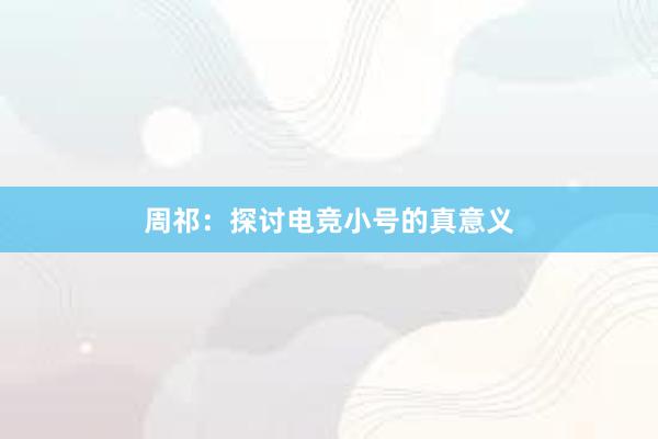 周祁：探讨电竞小号的真意义